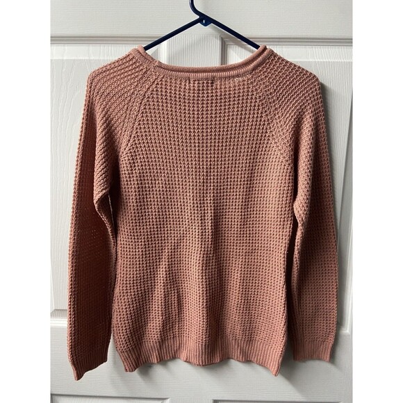 Ambiance Apparel Womens M Waffle Knit Coral Colored Long Sleeve Pullover Sweater - Picture 3 of 7